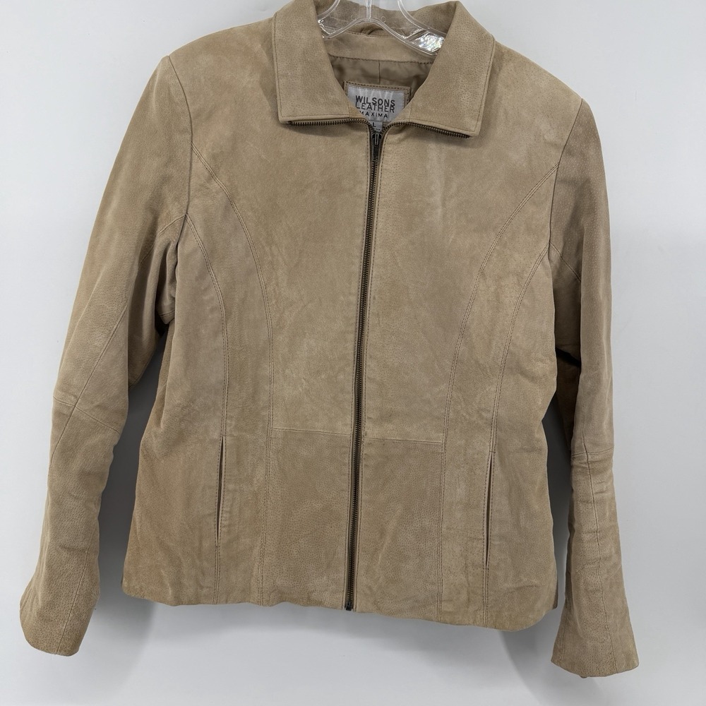 Wilson's Leather Suede Jacket Lined Full Cream Women's Large RN69426 Workwear